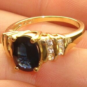 14k Yellow Gold 2.25 ctw Blue & Colorless Sapphire Ladies Ring, Size 7